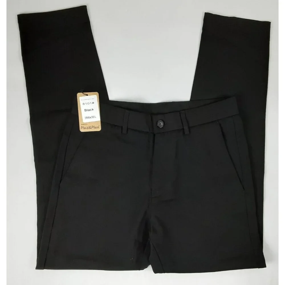 Plaid & Plain Mens Slim Fit Black Dress Pants 29W X 30L Career Work Wedding Date